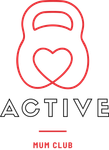 Red kettlebell outline with a heart, and the word 