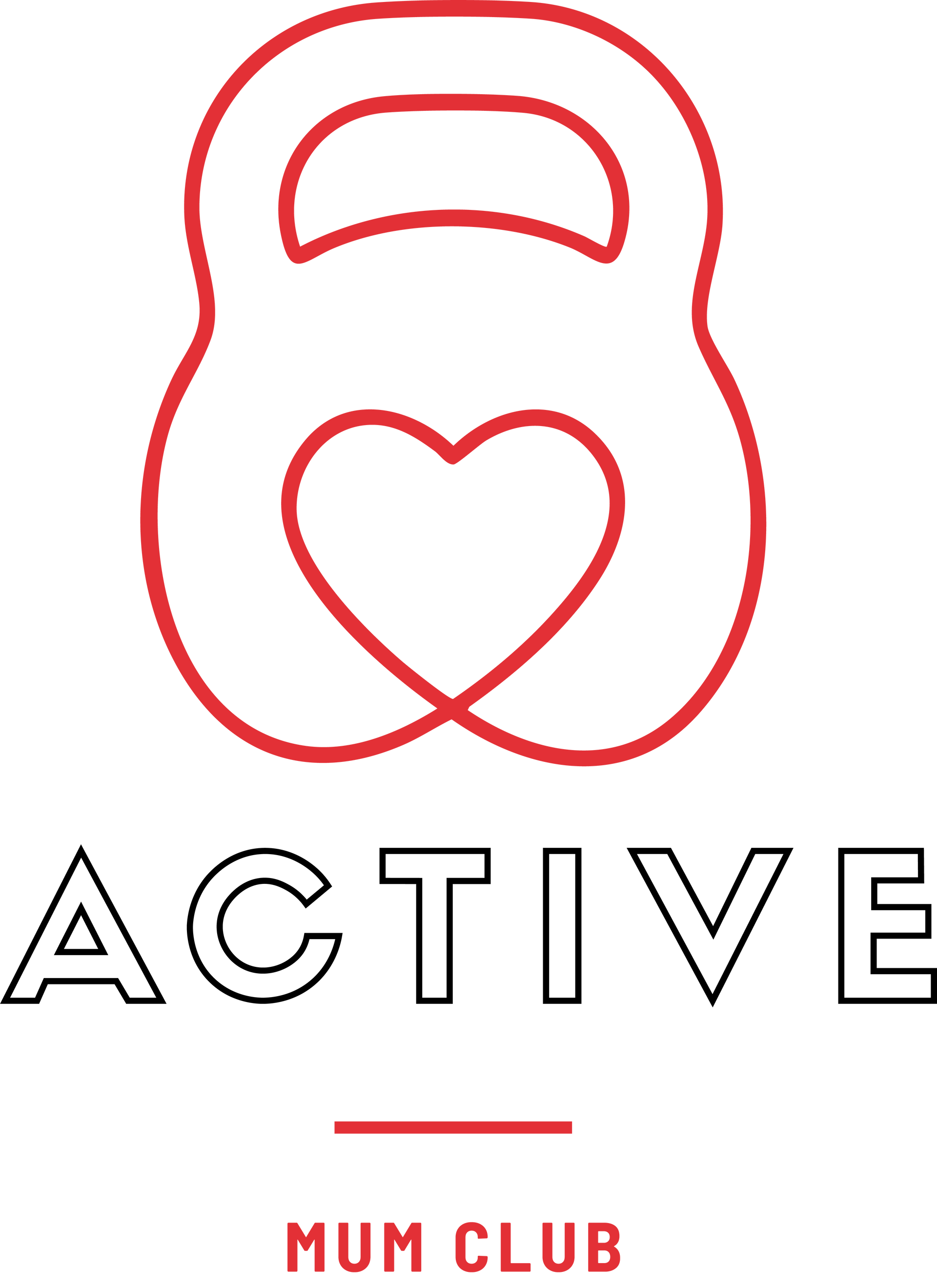 Red kettlebell outline with a heart, and the word 