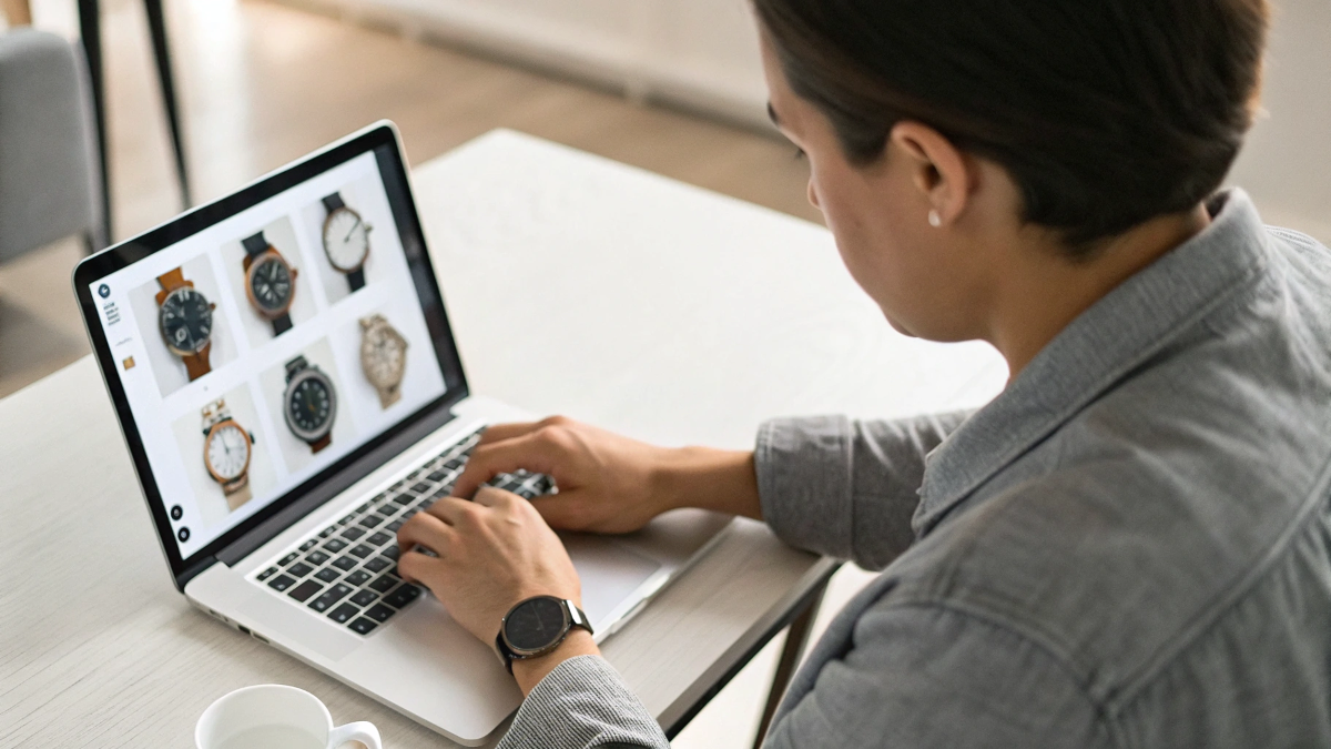 Man shopping online for watches.