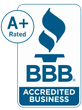 A blue sign that says accredited business on it