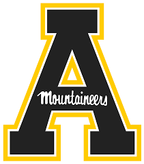 Black "A" with yellow trim, a centered triangle, and "Mountaineers" in script.