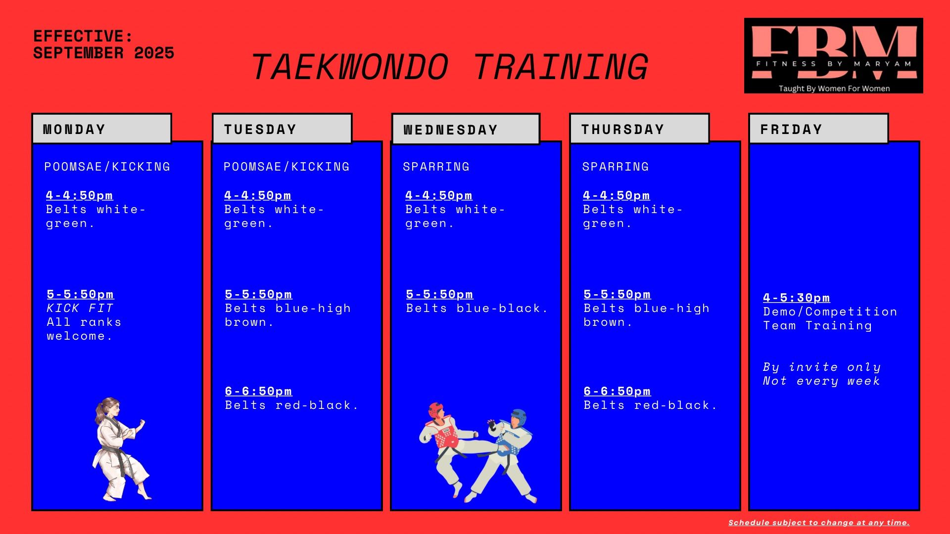 A taekwondo schedule for august 5th is shown.