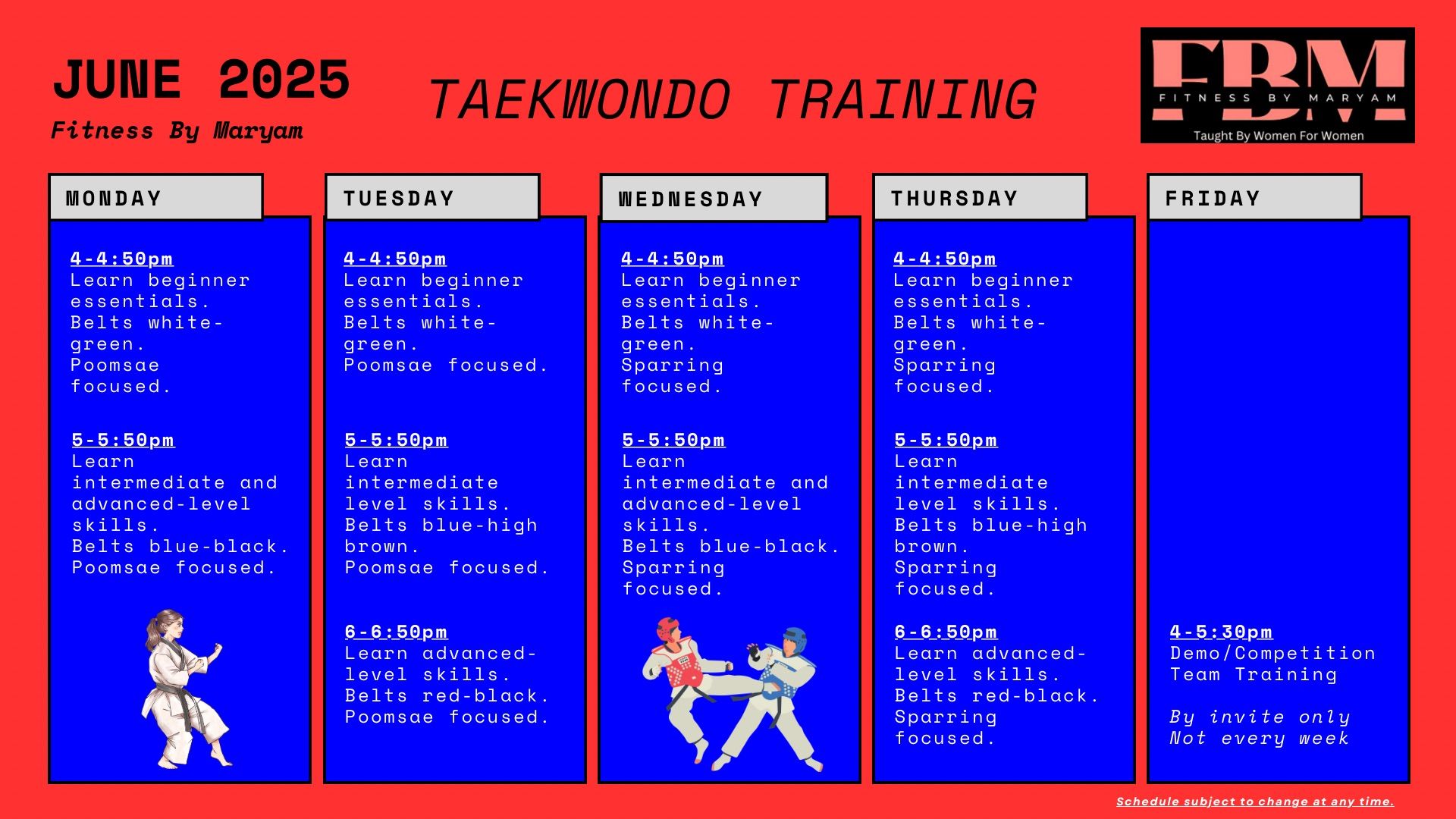 A taekwondo schedule for august 5th is shown.