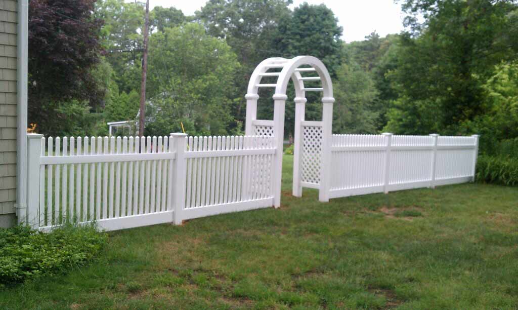 Bristol Style Fence with Arbor 1 — Fence Rental Services in Kingston, MA