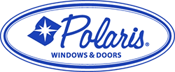Polaris Windows & Doors logo in blue and white oval design