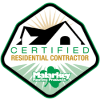Certified residential contractor logo with a house outline and green diamond frame