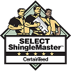 Select ShingleMaster CertainTeed logo with three roofers carrying shingles.