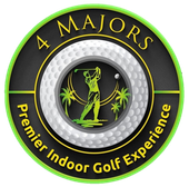 A logo for a majors premier indoor golf experience