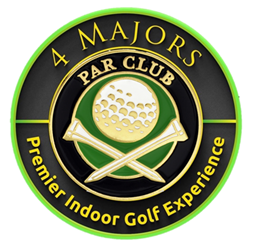 A logo for a majors par club premier indoor golf experience