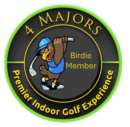A logo for 4 majors premier indoor golf experience