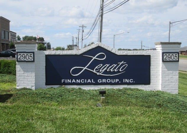 Sign for Legato Financial Group, Inc. at 2905, blue background, white text.