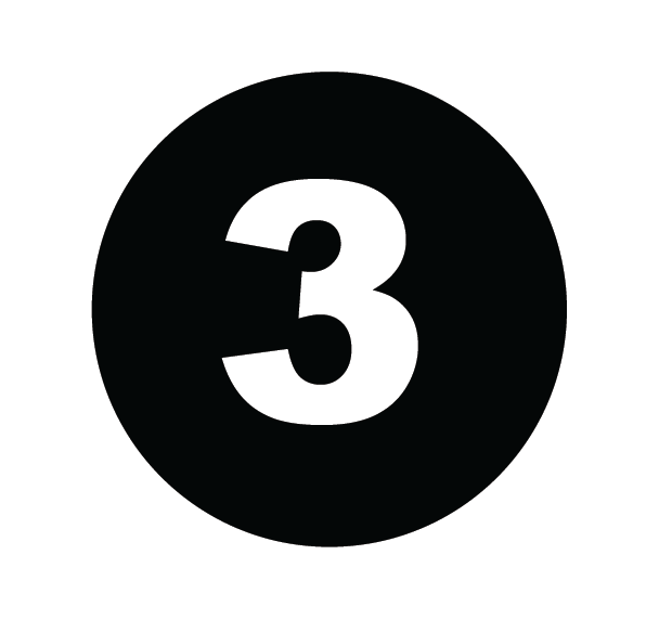 The number three is in a black circle on a white background.