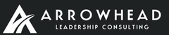The logo for arrowhead leadership consulting is black and gold.