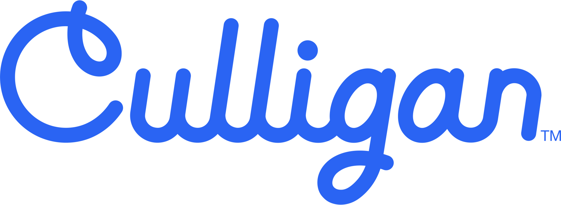 A blue logo for culligan on a white background