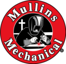 The logo for mullins mechanical shows a man welding a piece of metal.