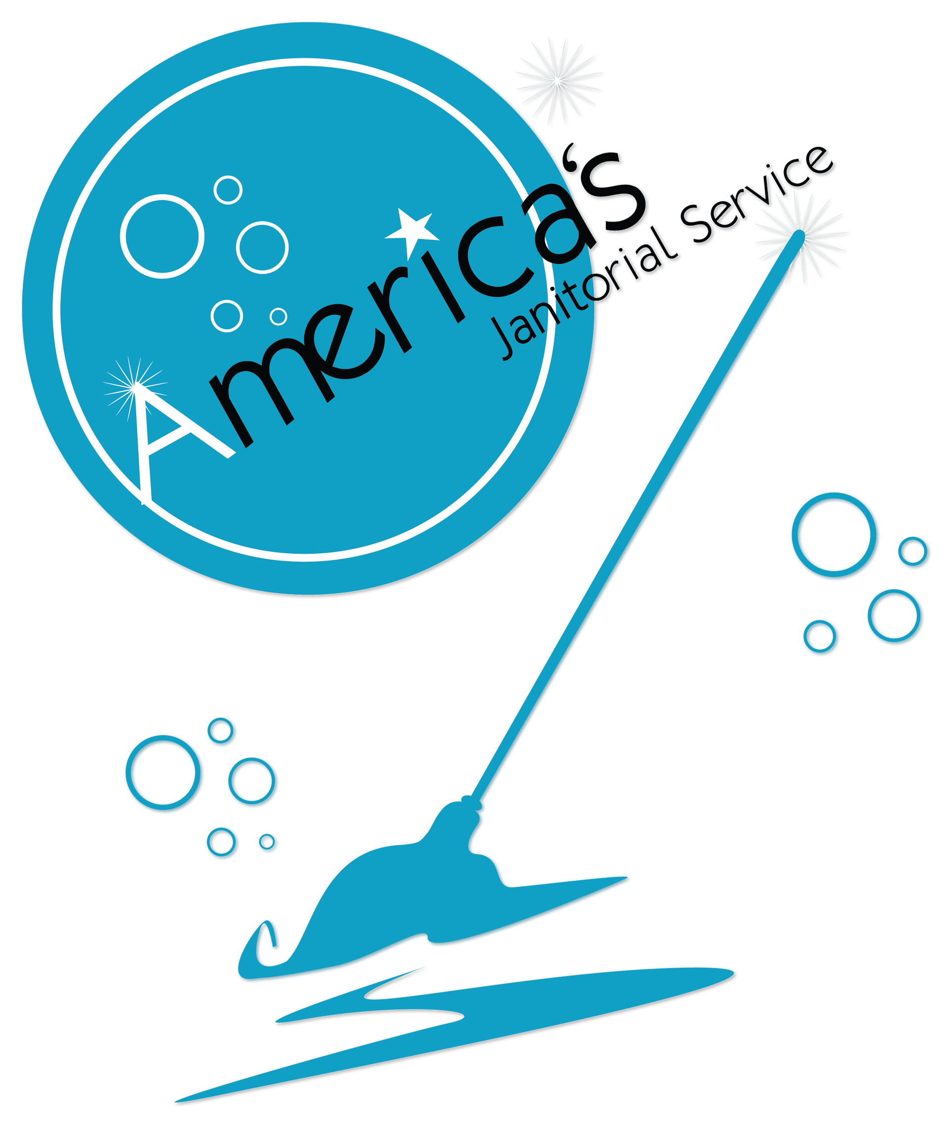 A blue logo for america 's janitorial service