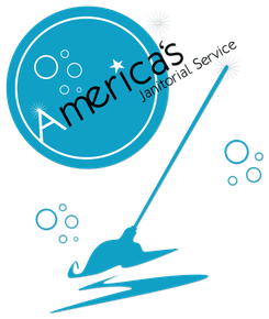 A blue logo for america 's janitorial service