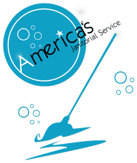 A blue logo for america 's janitorial service