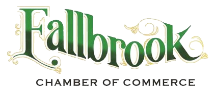 The fallbrook chamber of commerce logo is green and gold.