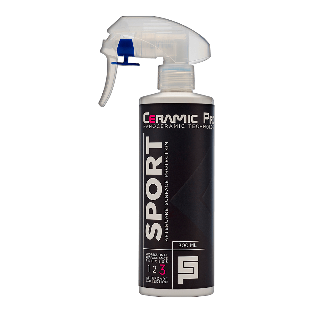Black and white spray bottle of Ceramic Pro Sport ceramic coating product.