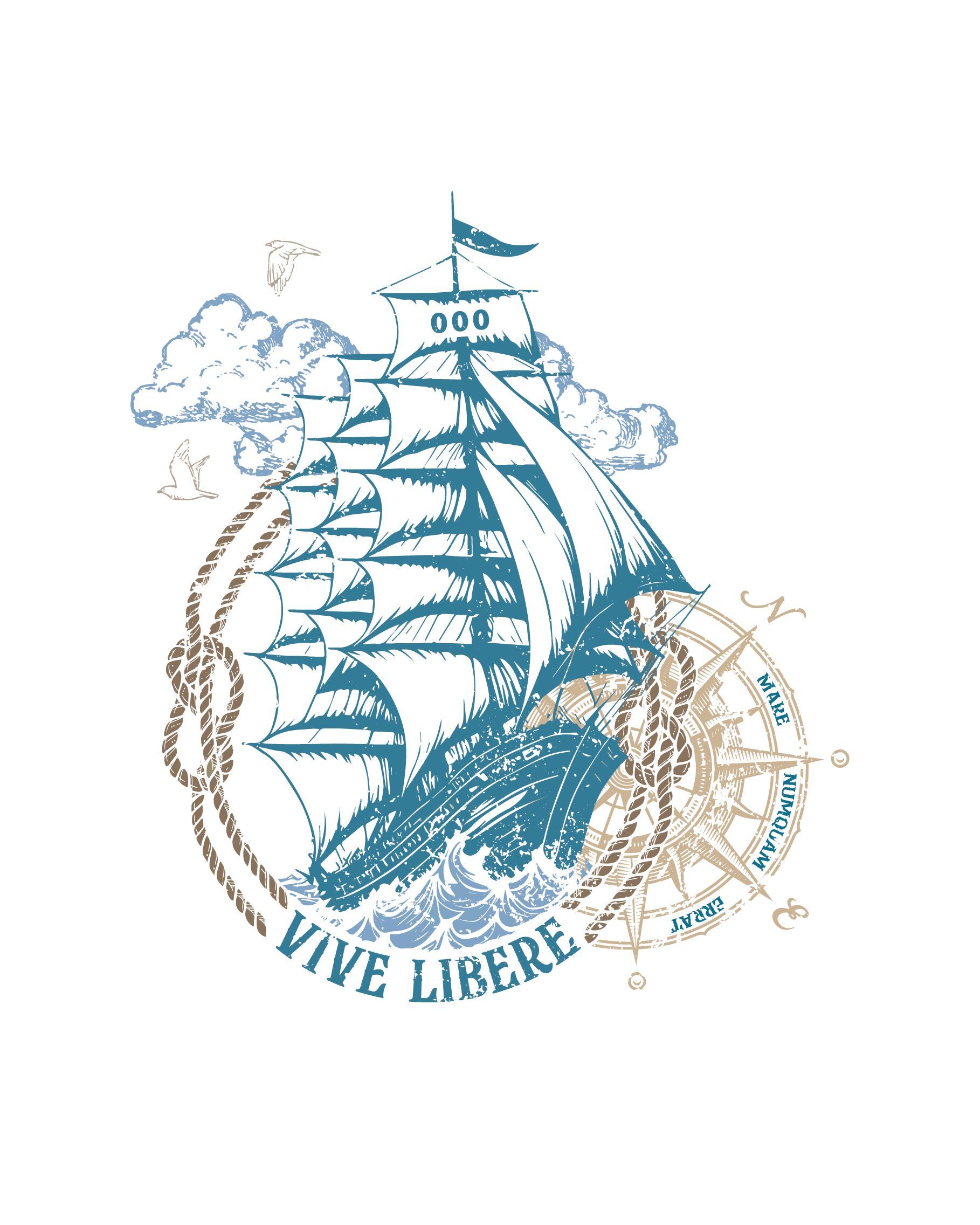 Grafica Veliero disponibile in versione Felpa e T-shirt su Vivi Libero. Vesti la tua passione!