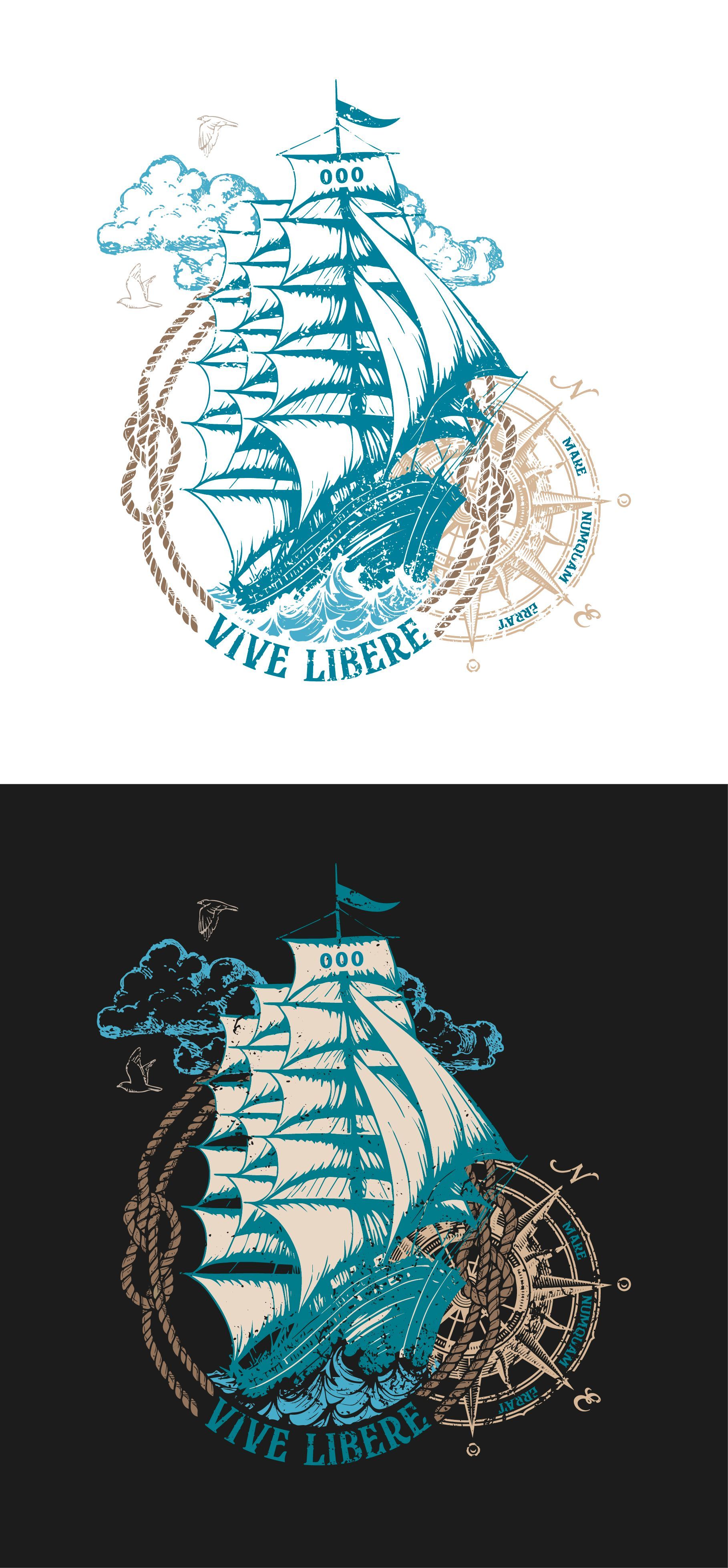 Grafica Veliero disponibile in versione Felpa e T-shirt su Vivi Libero. Vesti la tua passione!