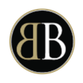 Black circle logo with two mirrored gold and white “B” letters.