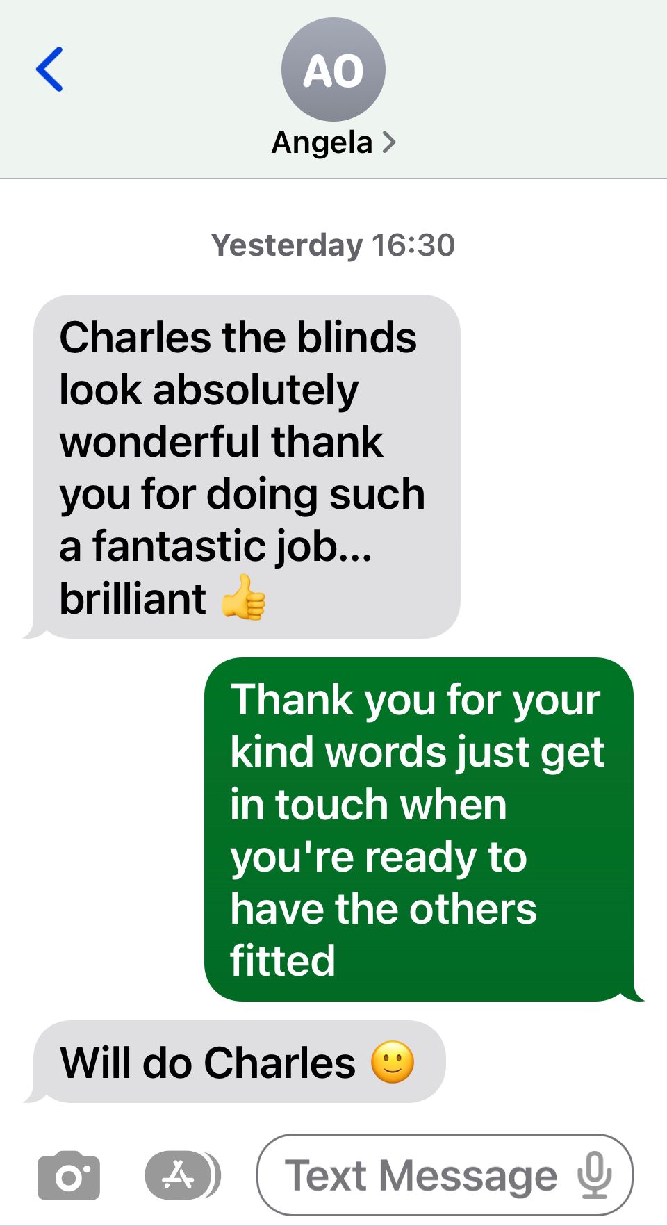 Charles the blinds look absolutely wonderful thank you for doing such a fantastic job brilliant