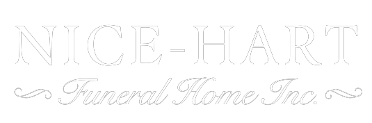 The logo for nice hart funeral home inc. is white on a white background.