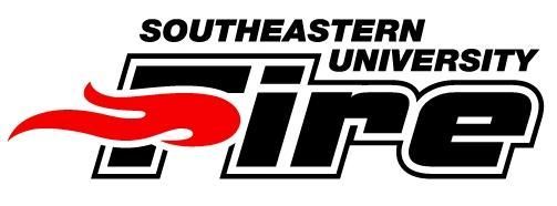 The logo for southeastern university fire is black and red.