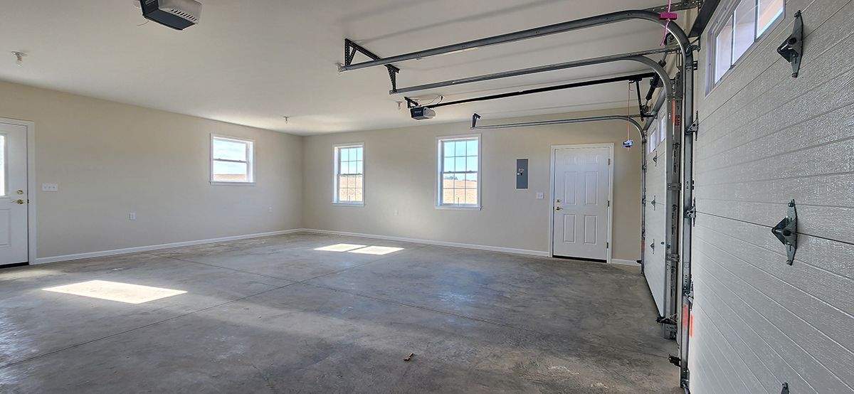 garage with windows and door