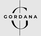 GORDANA wordmark with a stylized black G and vertical line on a light gray background