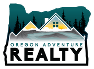 An oregon adventure realty logo with a house on top of a mountain