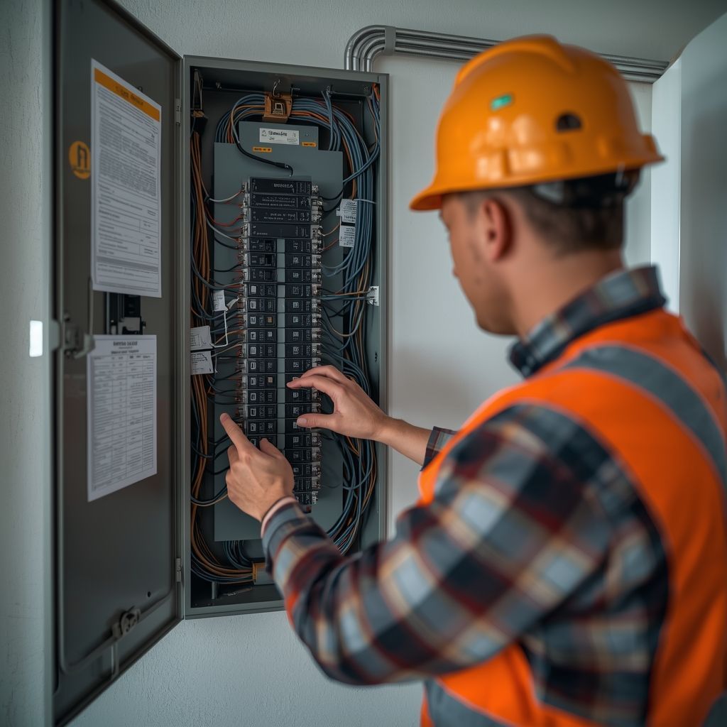 Licensed electrician upgrading an outdated residential electrical panel for improved home safety 