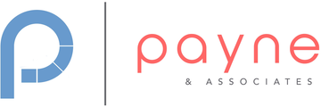 Logo: Blue "P" icon, vertical gray line, pink "Payne & Associates" text.