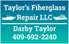 A blue and white sign for taylor 's fiberglass repair llc
