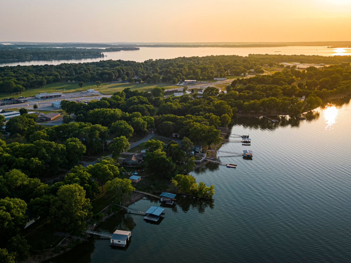 An aerial view of a city with a lot of buildings and trees.