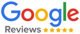 A google review logo with five stars on a white background.