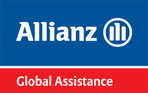 Allianz Global Assistance logo: White text on blue with red banner below.