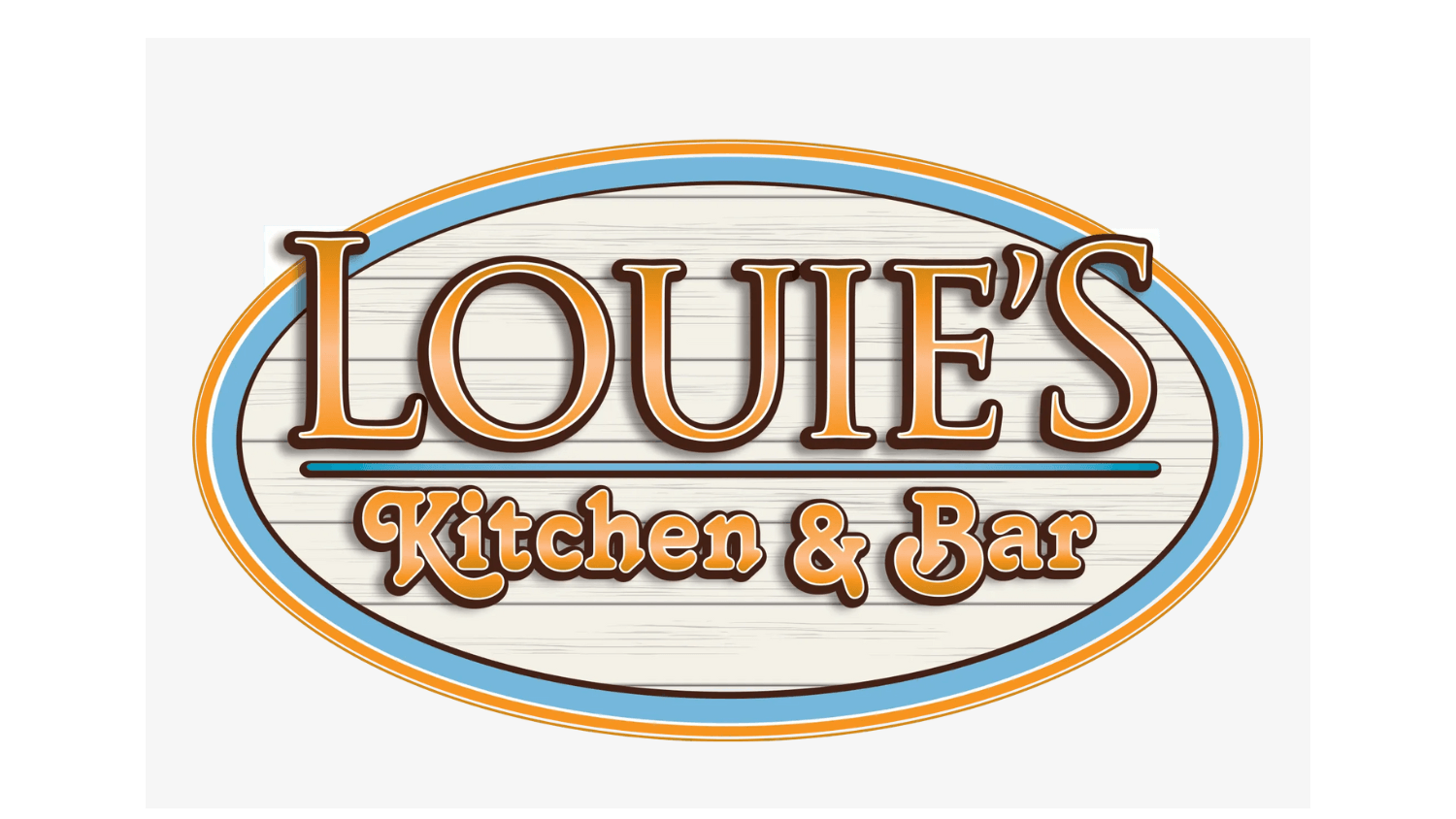 A logo for louie 's kitchen and bar on a white background.