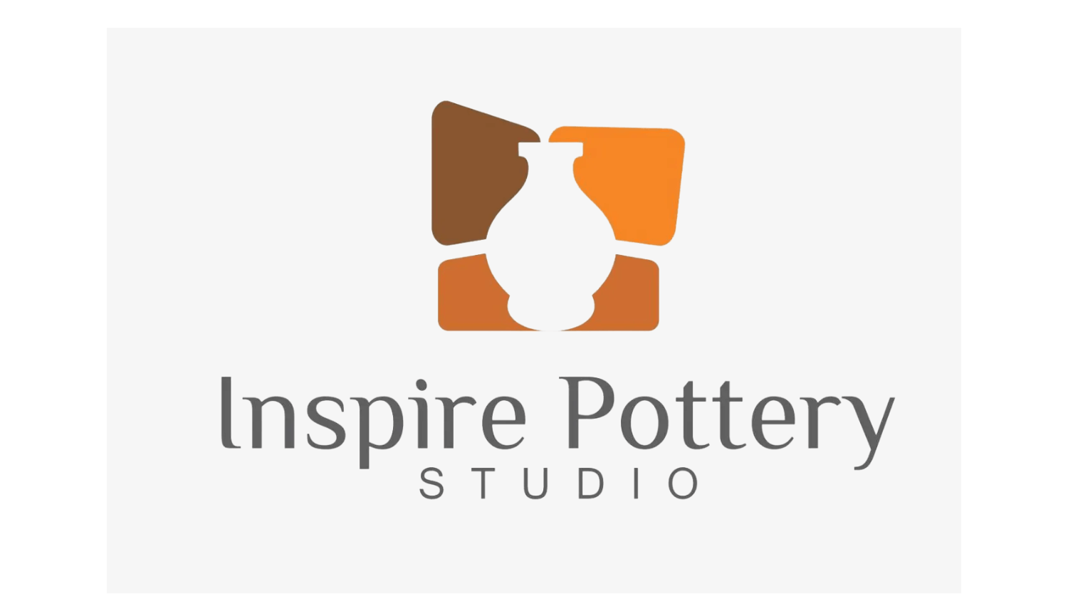 The logo for inspire pottery studio shows a vase in a square.