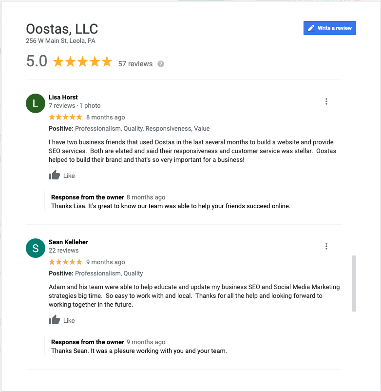 oostas google reviews