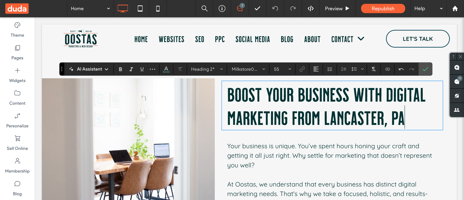 A screenshot of a website that says boost your business with digital marketing from lancaster pa