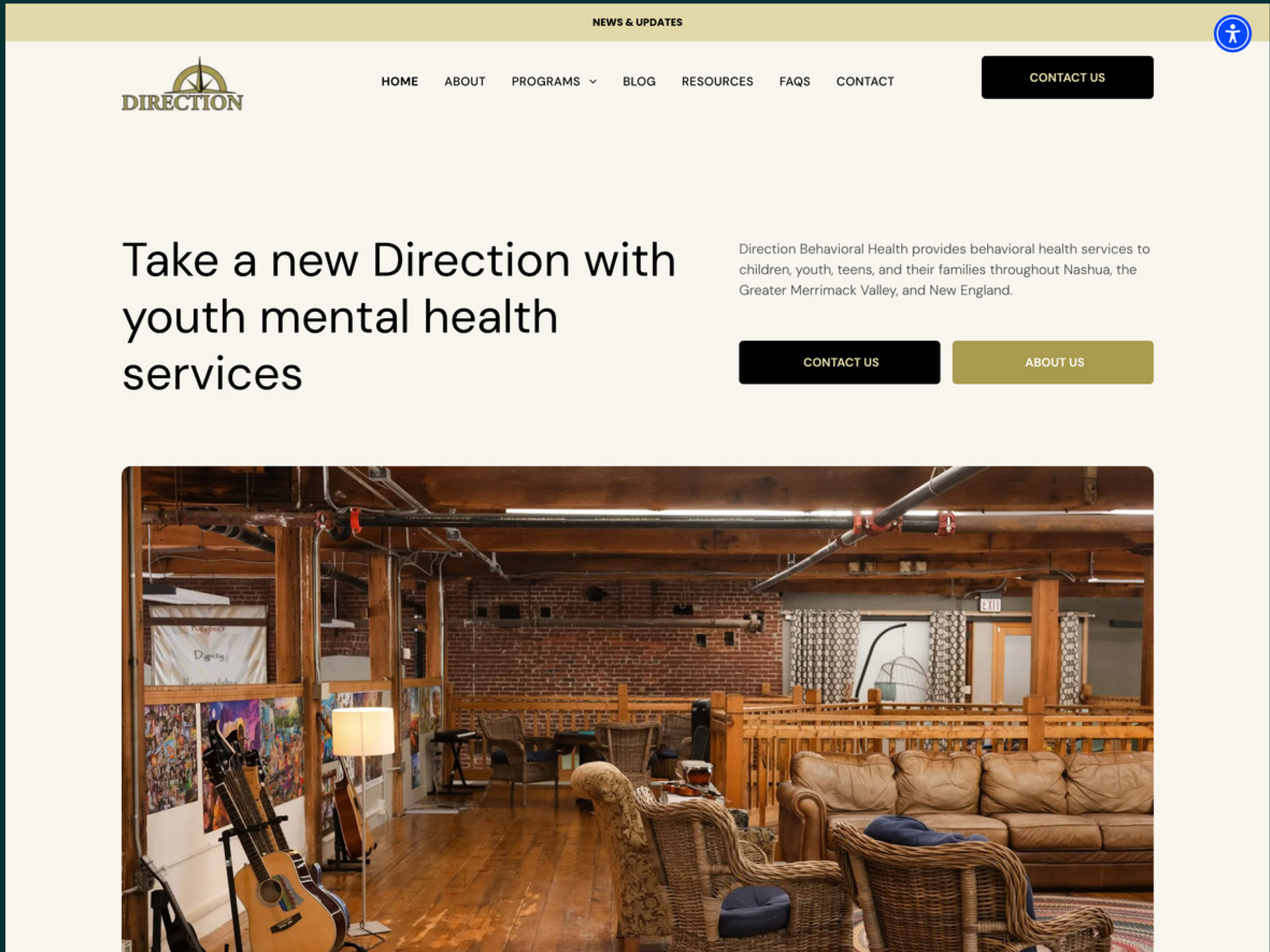 A screenshot of a website that says `` take a new direction with youth mental health services ''.