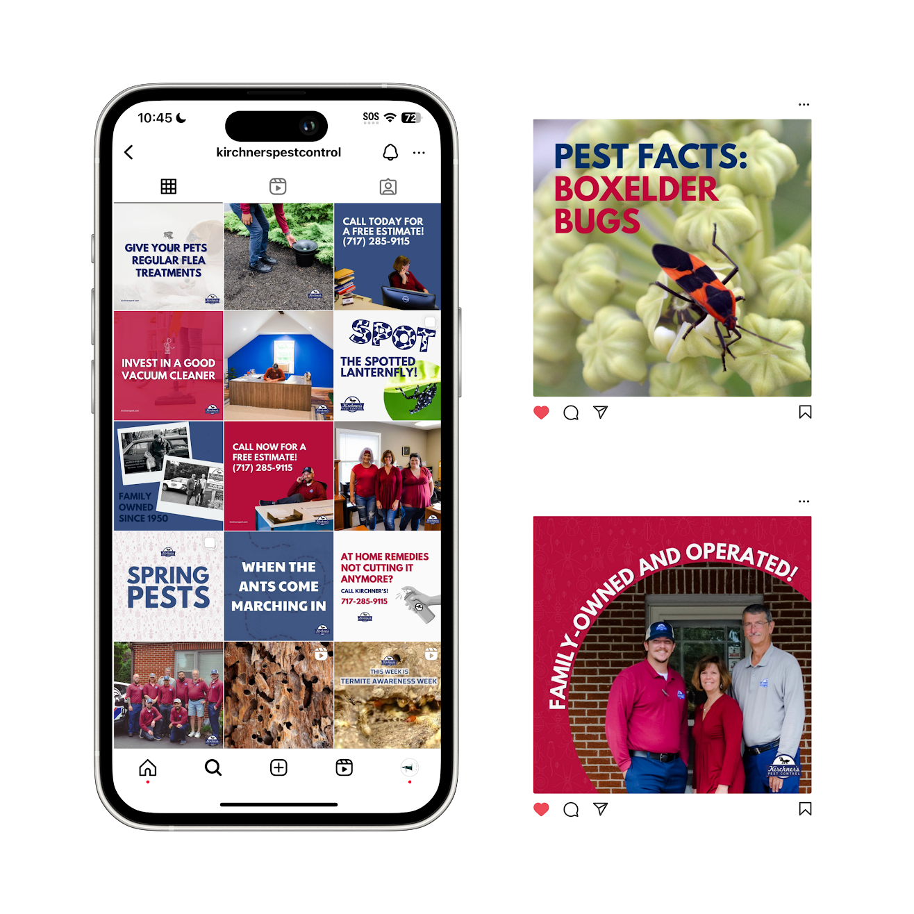 A black and white logo for kirchner 's pest control with an ant in a circle.