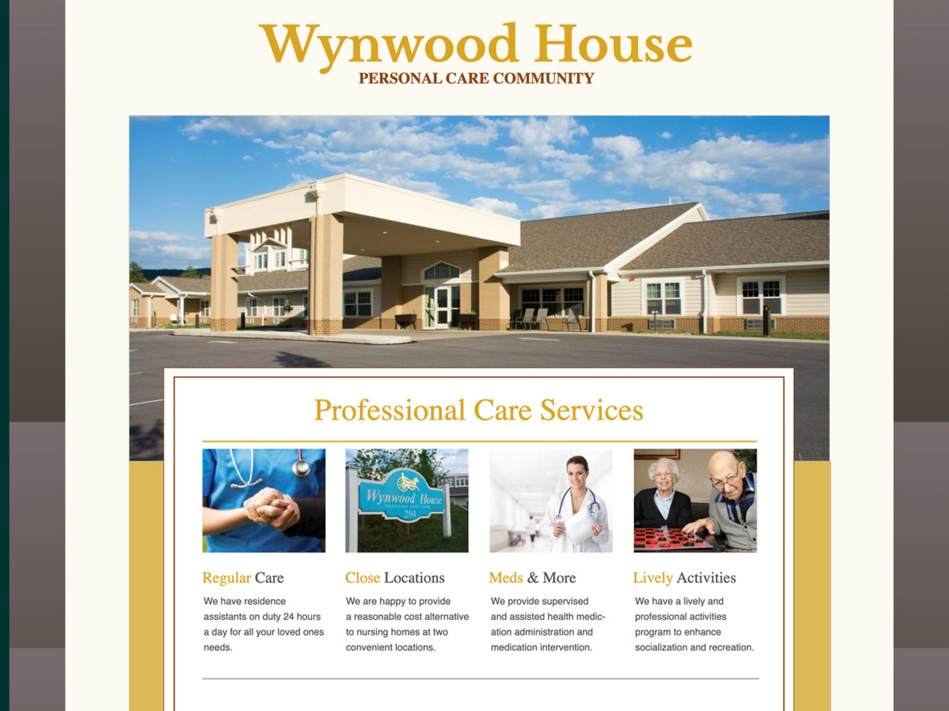 A brochure for wynwood house shows their professional care services.