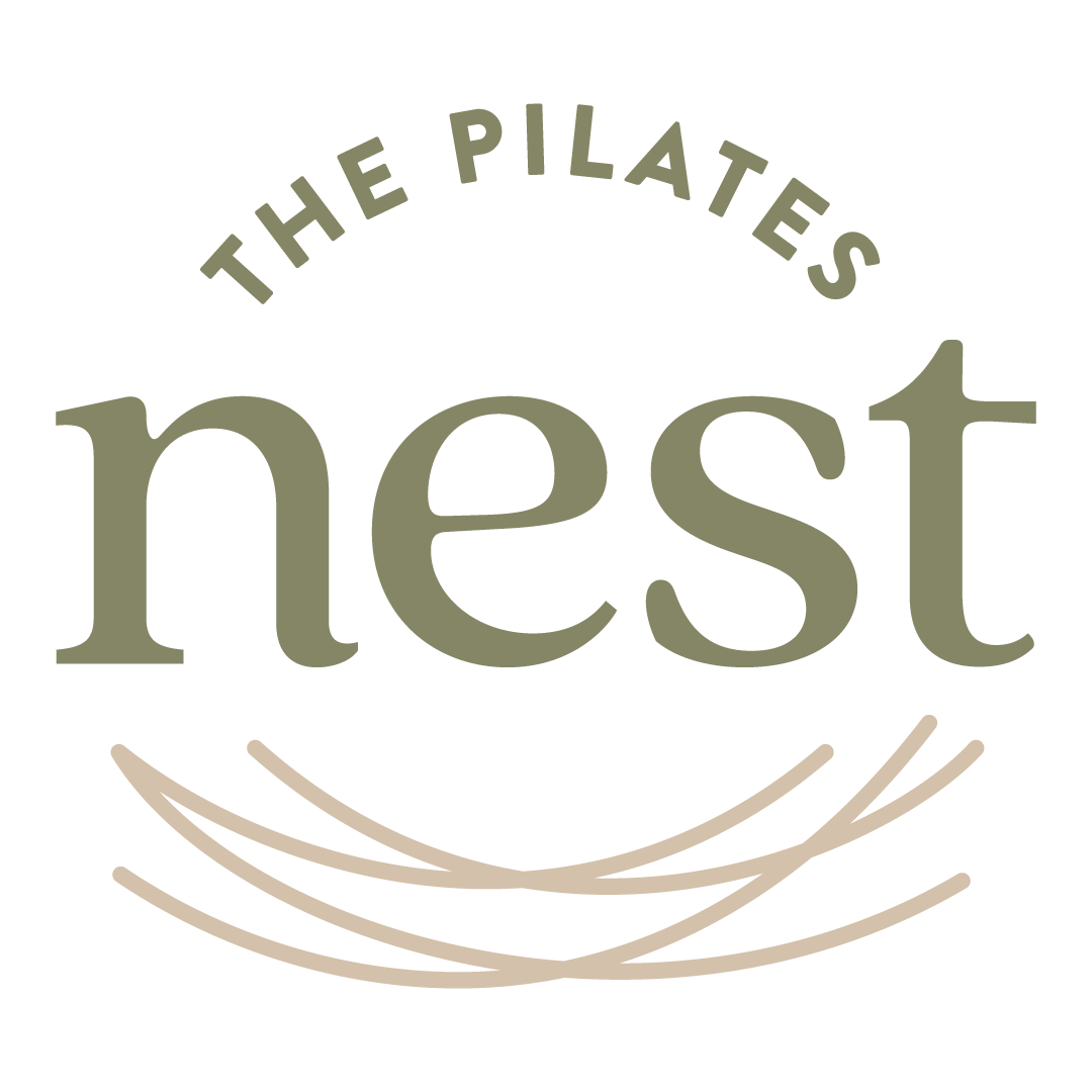 A logo for the pilates nest with a nest in the middle.