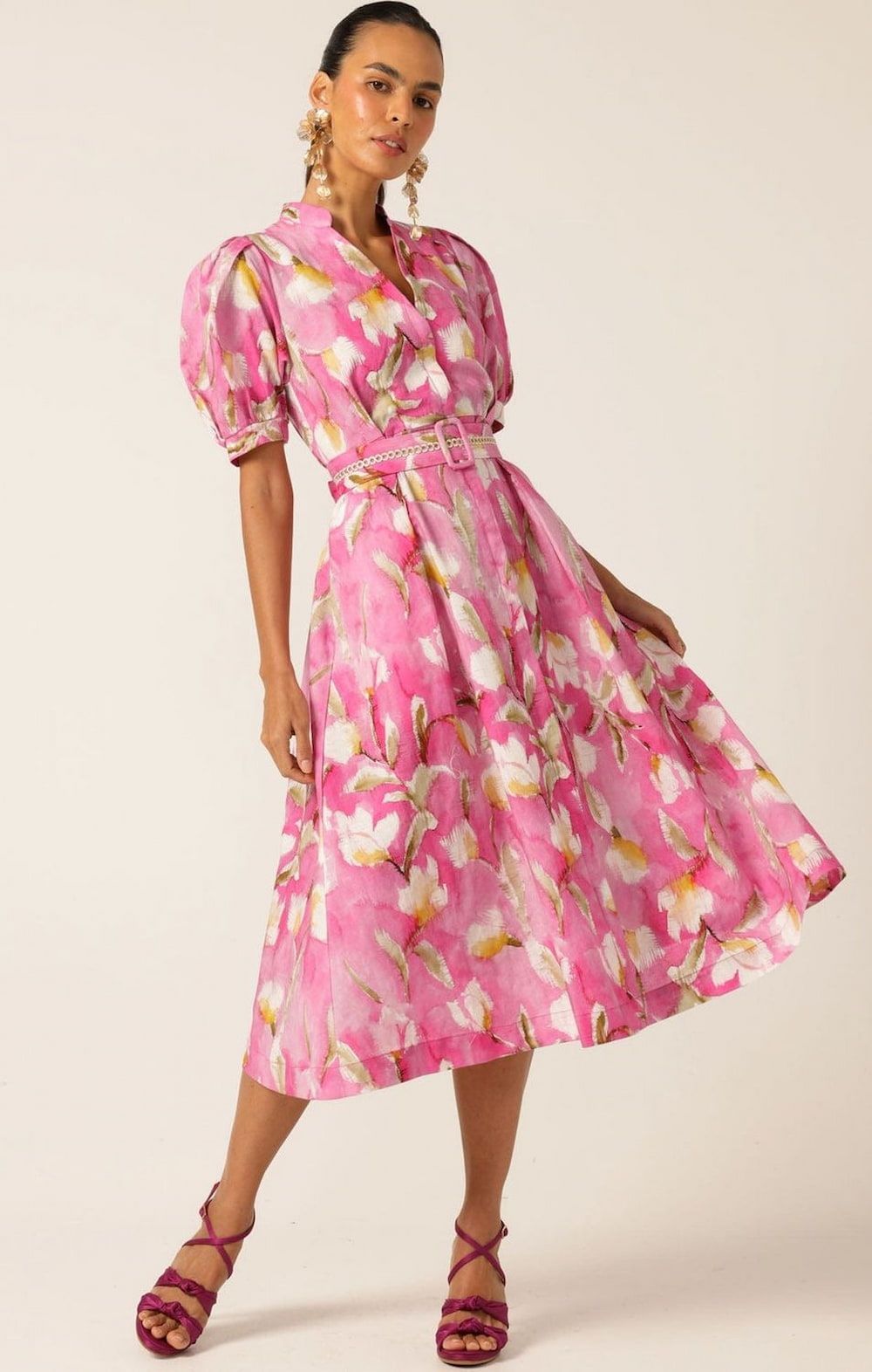 Woman in a Pink Floral Midi Dress — Onyx Poppy Boutique in Buderim, QLD