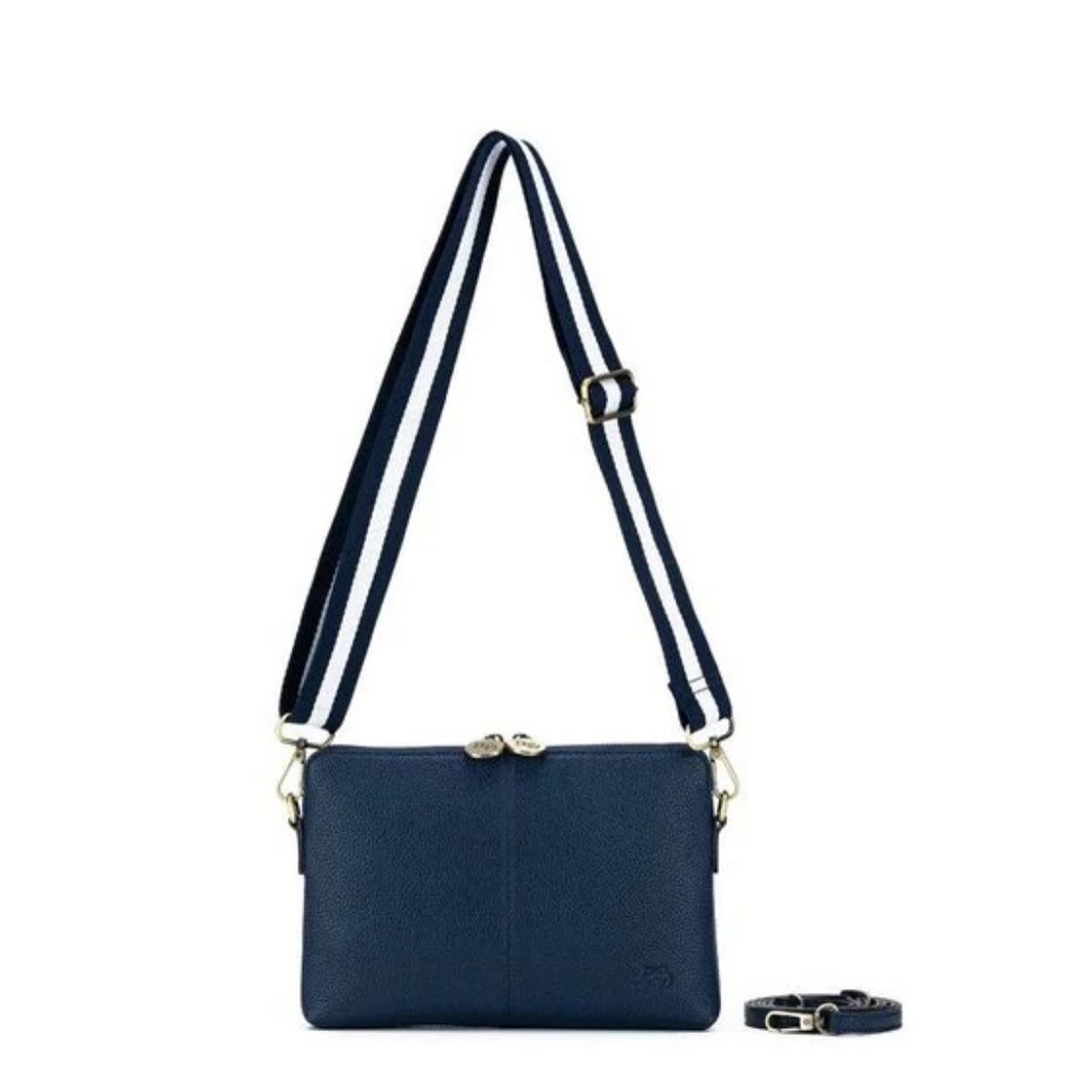 A Blue Purse With a White and Blue Strap — Onyx Poppy Boutique in Buderim, QLD