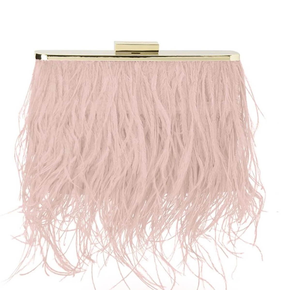 A Pink Clutch Bag With Feathers on It — Onyx Poppy Boutique in Buderim, QLD
